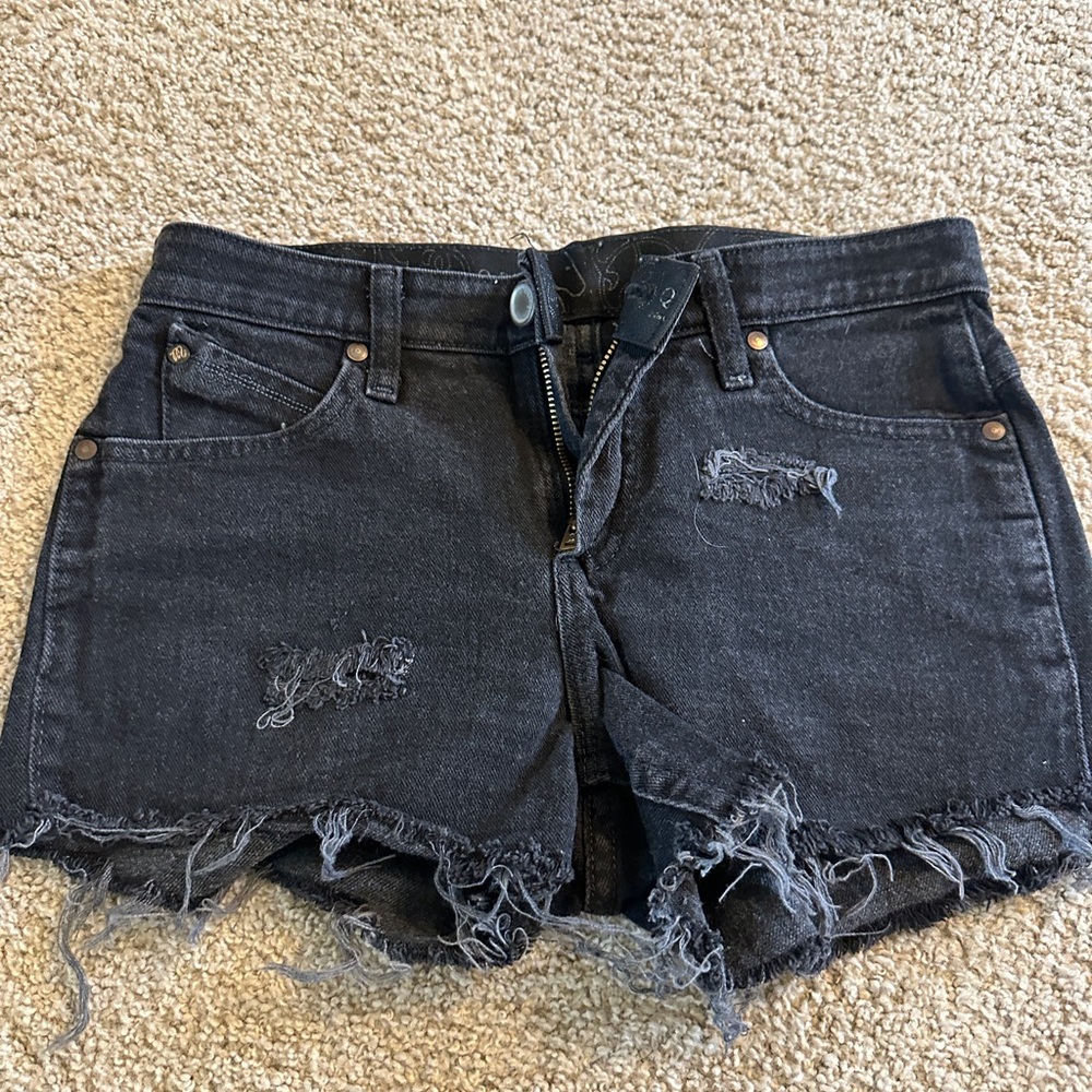 Black Distressed Jean Shorts with Raw-Edge Hem